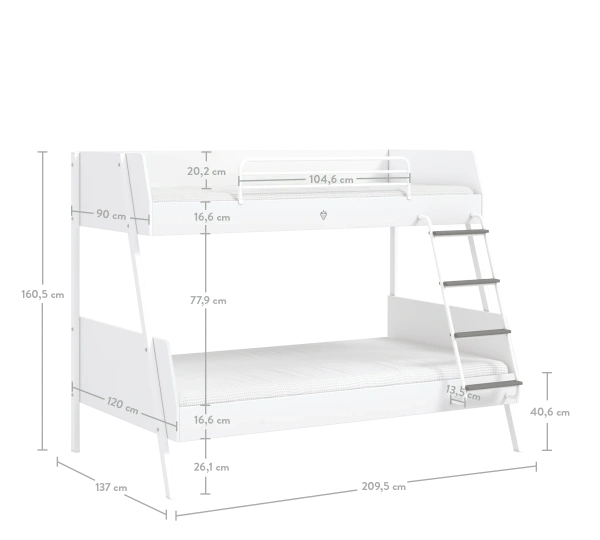 Двухъярусная кровать White 90/120х200 Cilek